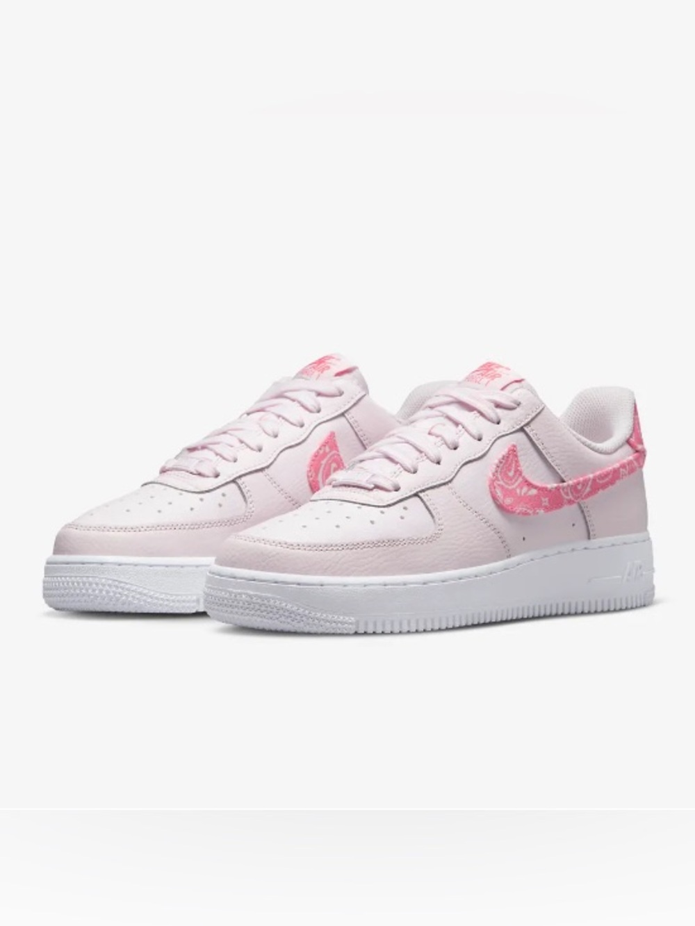 Women’s Nike Air Force 1 Pink Low-Top Sneakers with Pink Paisley Swoosh